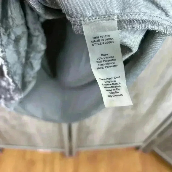 Soft Surroundings Dress Small Short Sleeve Crushed Velvet Embroidered Boho Gray - Picture 5 of 6